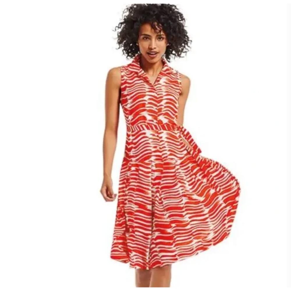 Cabi Brushstroke Orange and White Print Dress